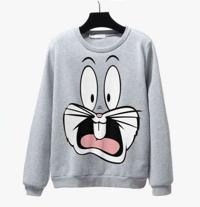 Gray Rabbit Printed Sweat Shirt For Women - AceCart Warm Hooded Sweatshirt in Grey