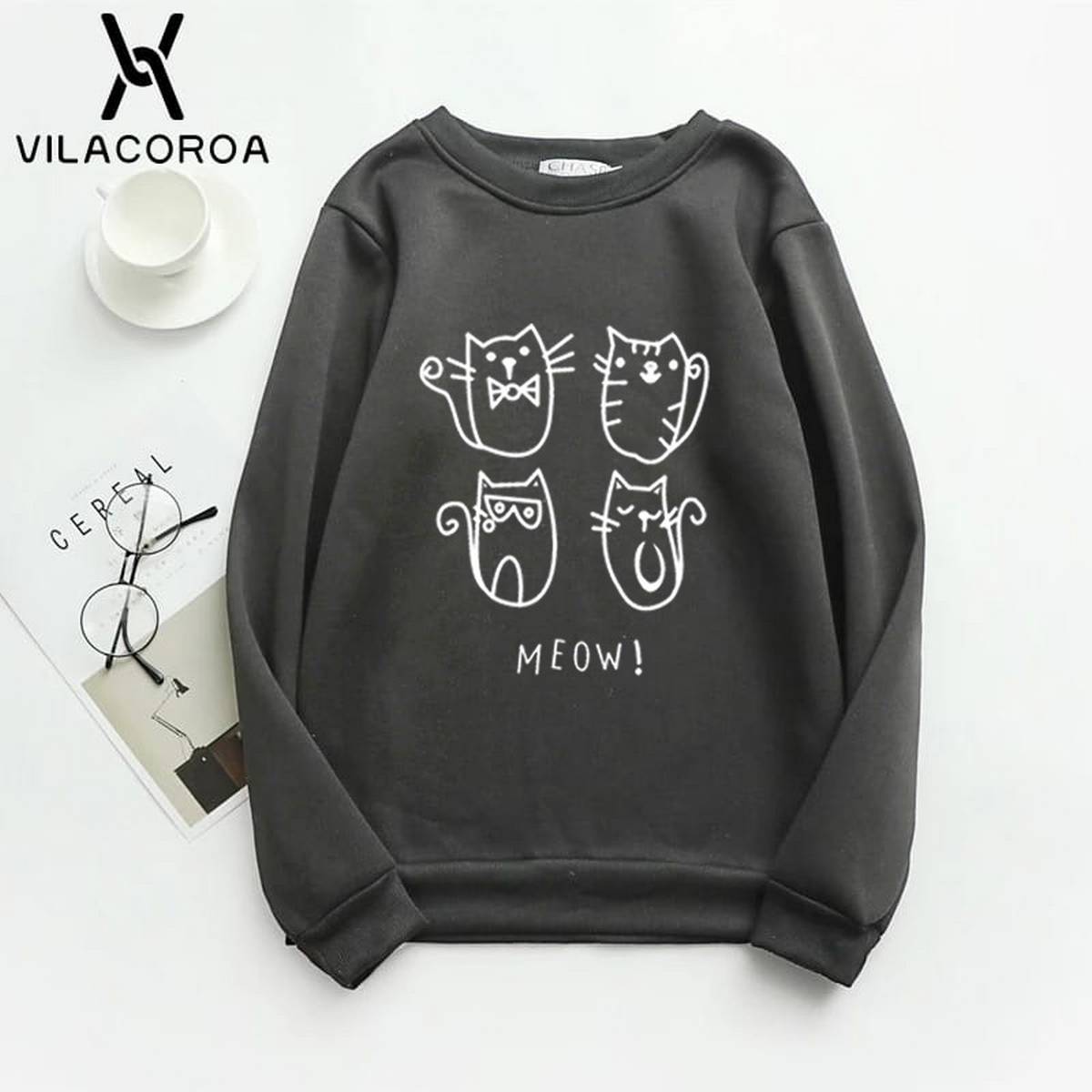 Meow Fleece Full Sleeves Pull Over Sweatshirt For Women