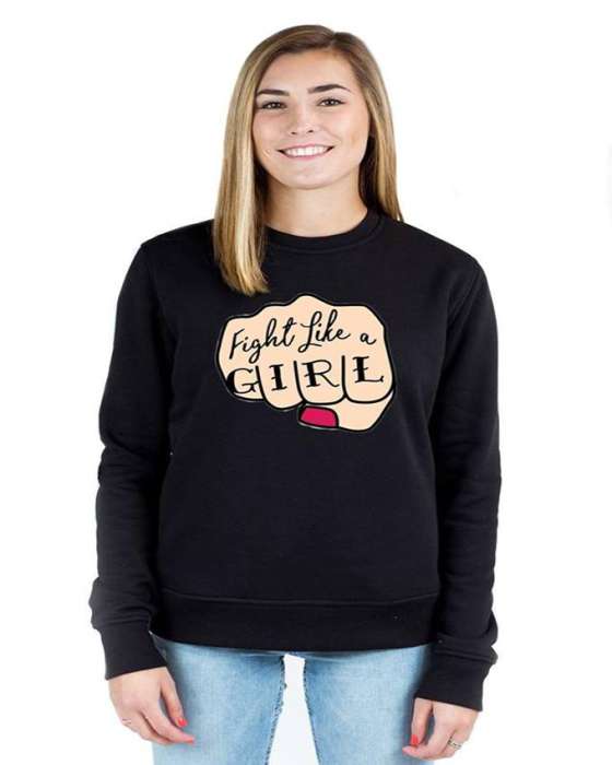 Fight Like a Printed Sweat Shirt For womens 922 - AceCart Warm Hooded Sweatshirt in Black