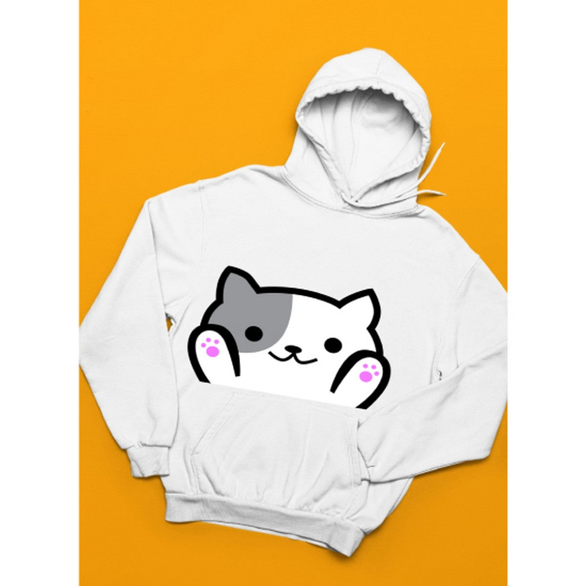 Cat Printed Fleece Full Sleeves Pull Over Hoodie For Women