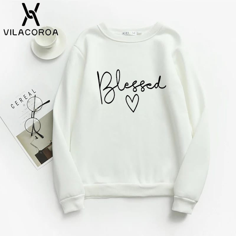 Blessed  Printed Fleece Full Sleeves Pull Over Sweatshirt For Women