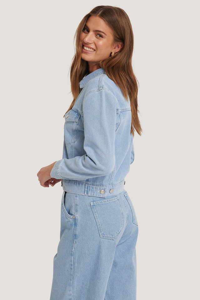 Women Light Blue Solid Jacket  - Front View - Available in Sizes L