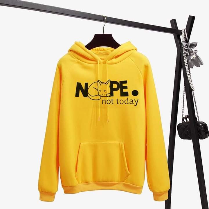 Nope Not Today Printed Fleece Full Sleeves Pull Over Hoodie For Women