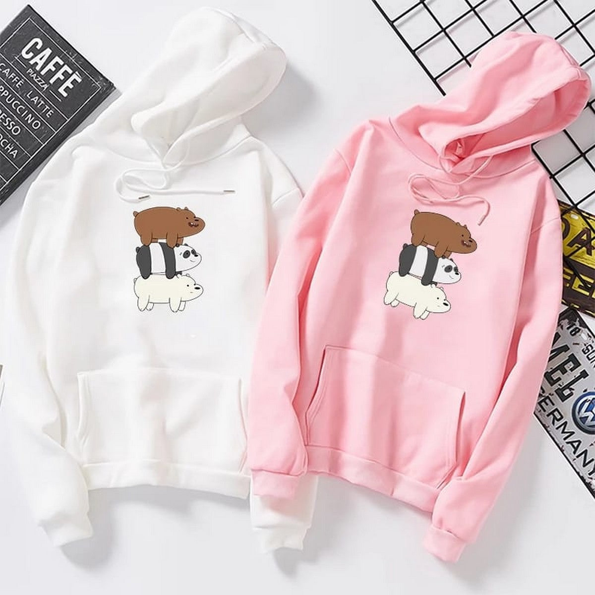 Bare Bears Fleece Full Sleeves Pull Over Hoodie For Women