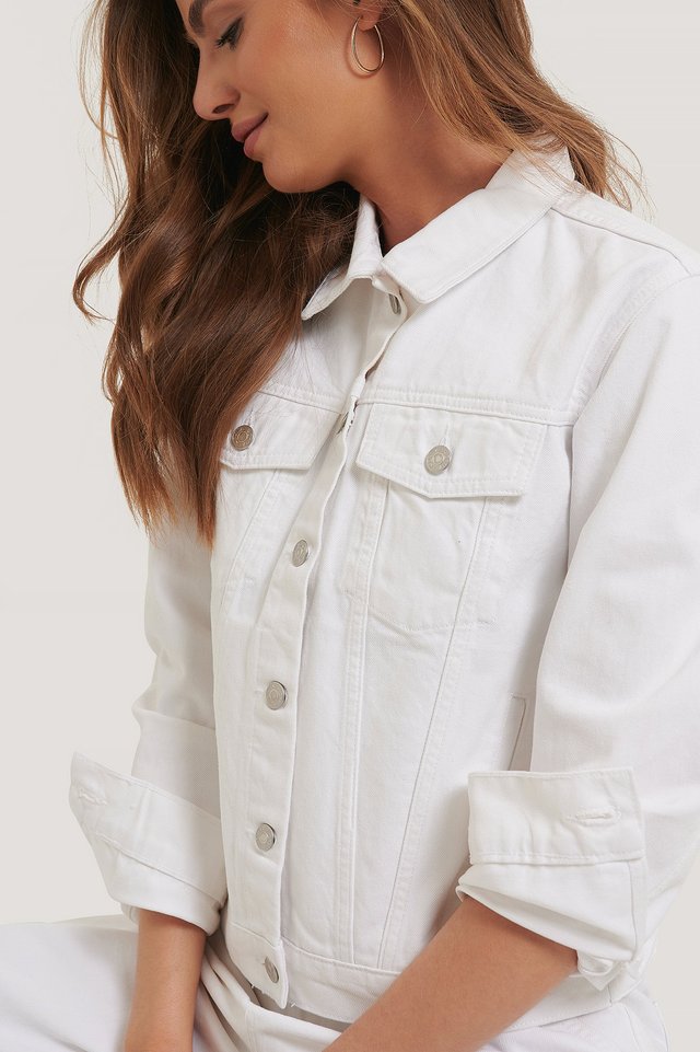 Women White Solid Jacket  - Front View - Available in Sizes L