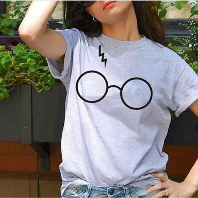 Heather Grey Harry Glasses Cotton Printed T-shirt For Womens - Front View - AceCart