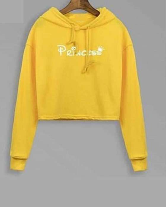 YELLOW PRINCESS CROPPED HOODIE FOR womens - AceCart Warm Hooded Sweatshirt in Yellow