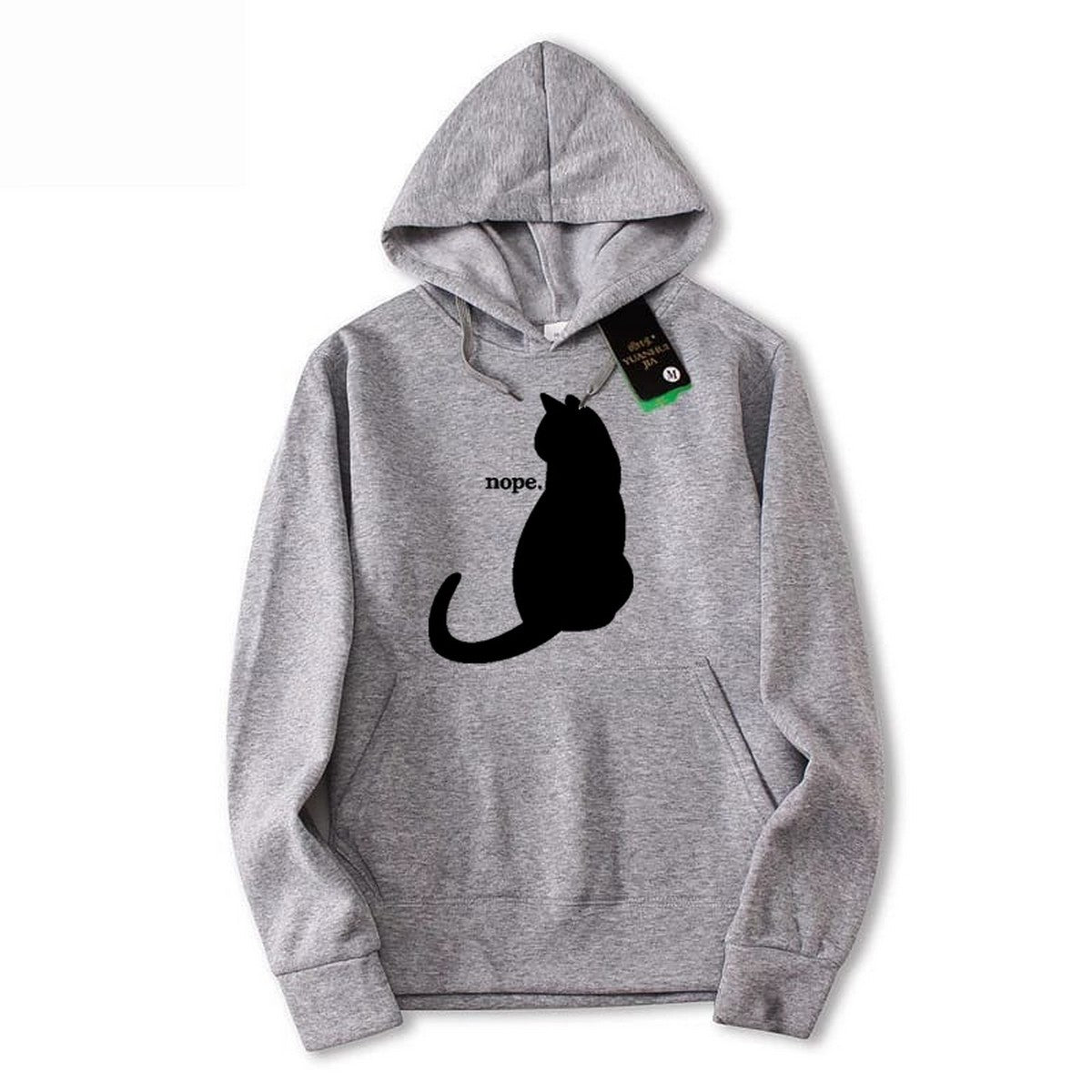 Nope Cat Printed Fleece Full Sleeves Pull Over Hoodie For Women