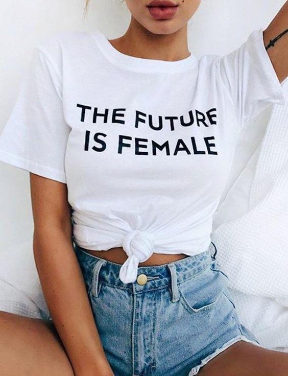 THE FUTURE IS FEMALE Letter Printed T-Shirt For Elegant Women - Front View - AceCart