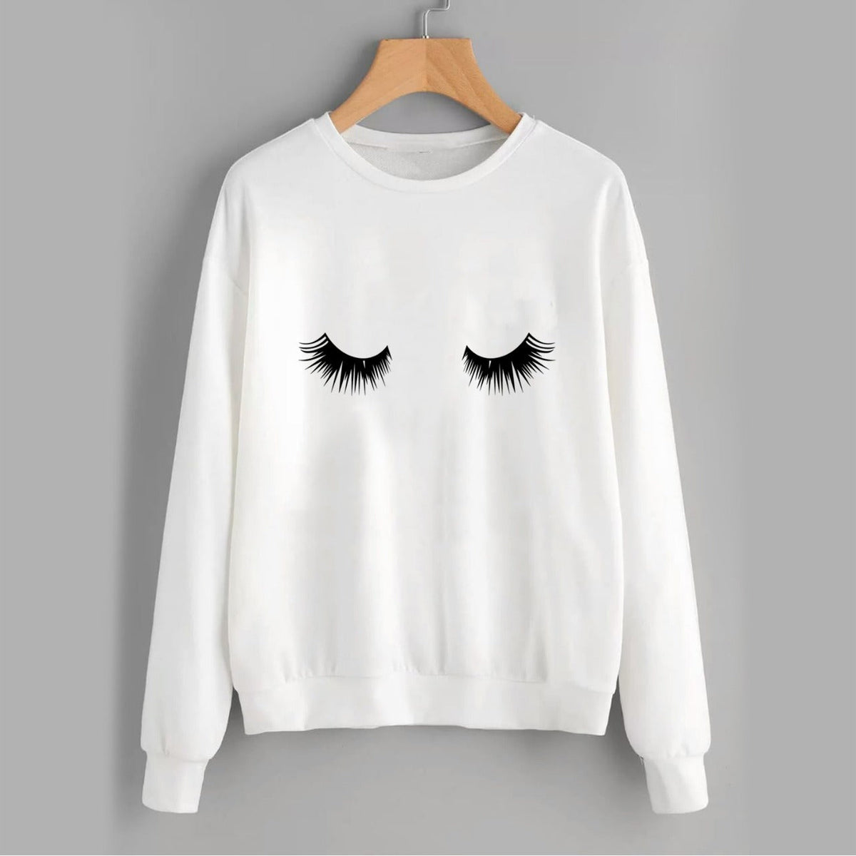 Eye Printed Fleece Full Sleeves Pull Over Sweatshirt For Women