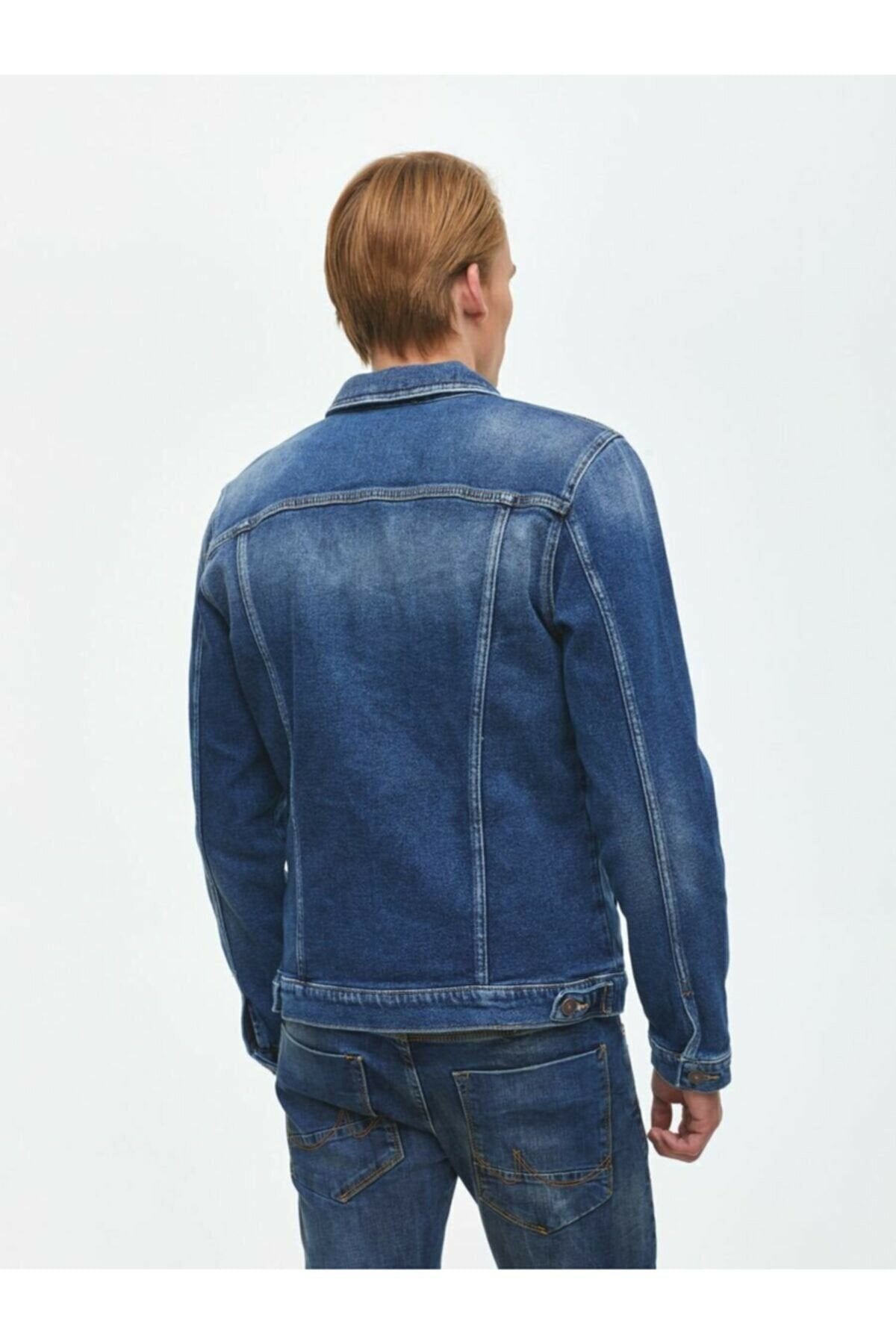 Ace Mens Denim Jacket Stretchable Fine Lycra L Blue