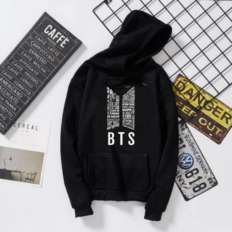 BTS Fleece Full Sleeves Pull Over Hoodie For Women