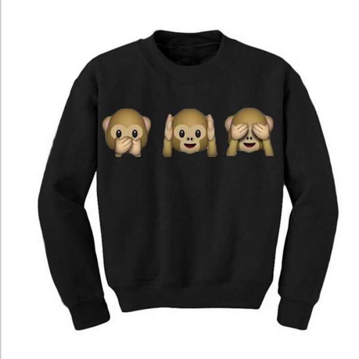 Monkey Emoji Sweatshirt - AceCart Warm Hooded Sweatshirt in Black