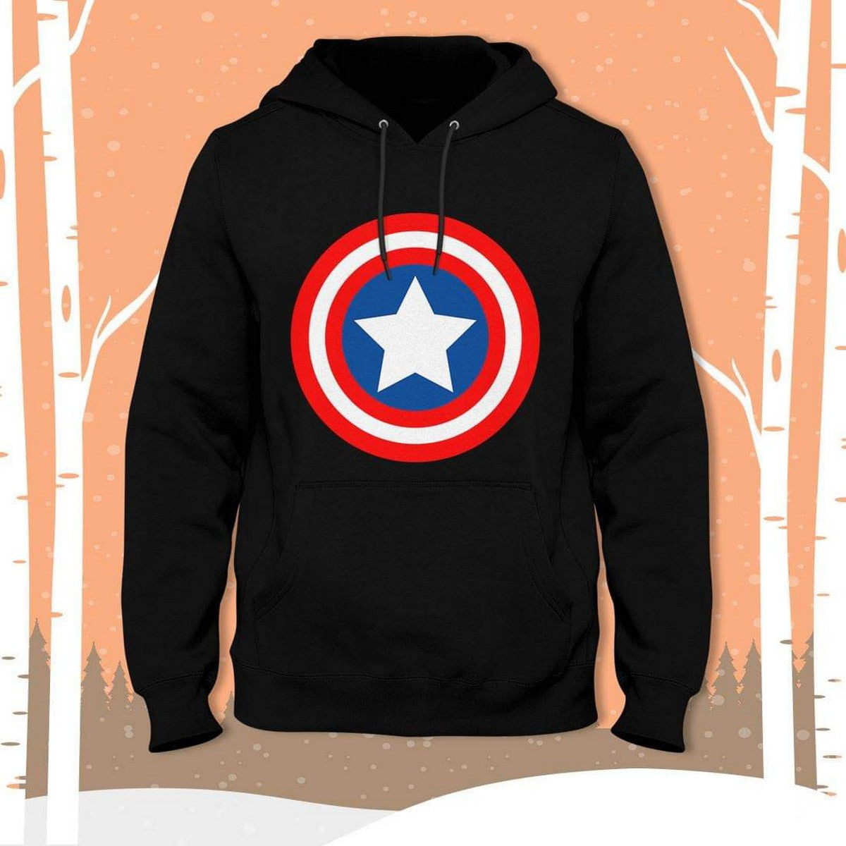 Black Captain America Fleece Full Sleeves Pull Over Hoodie