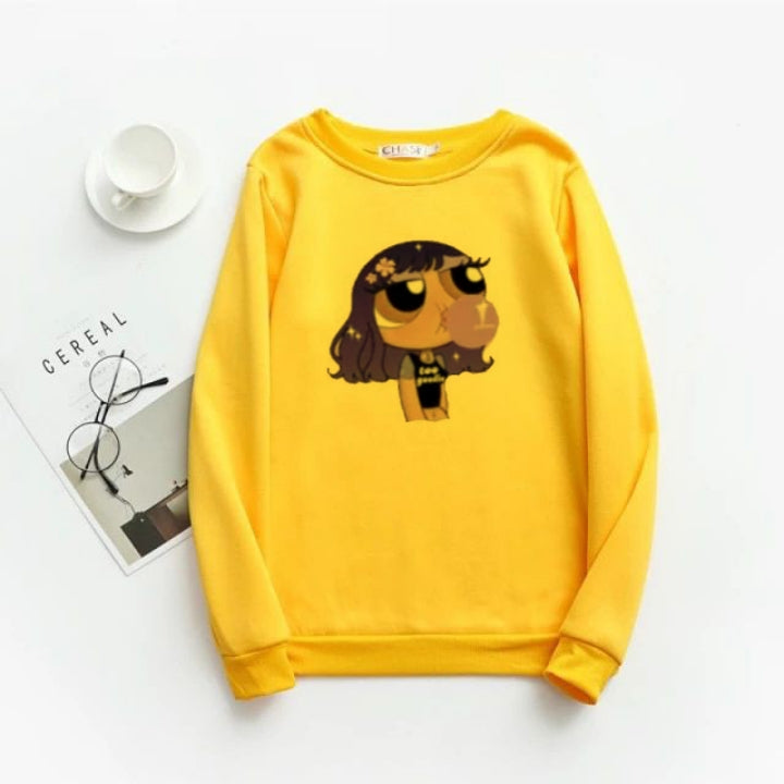 Yellow Powerpuff Girls Printed Fleece Full Sleeves Sweatshirt For Women