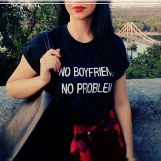 Black No Boy Friend No Problem Cotton Printed T-Shirt For Women - Front View - AceCart