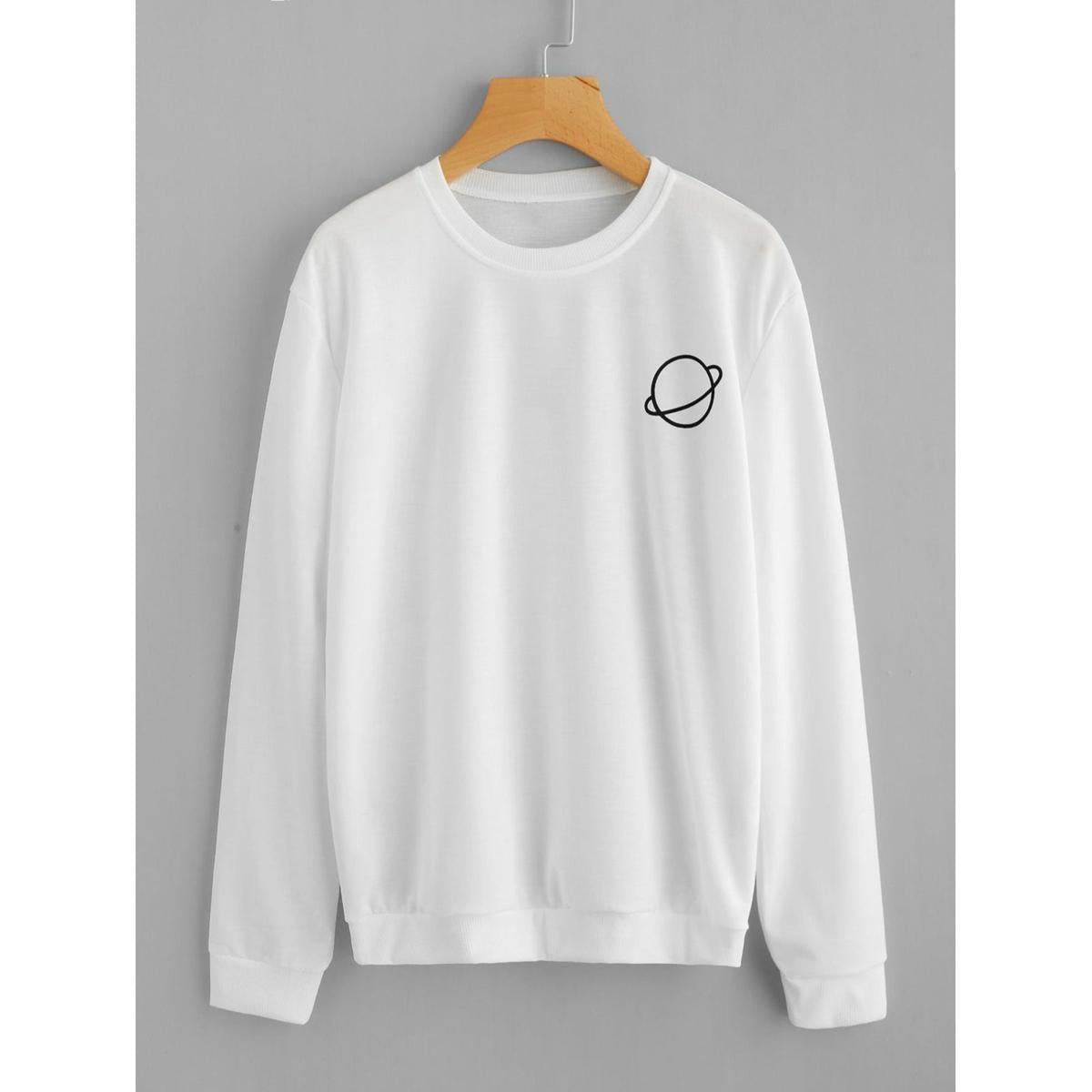 White Planet Fleece Full Sleeves Pull Over Sweatshirt For Women