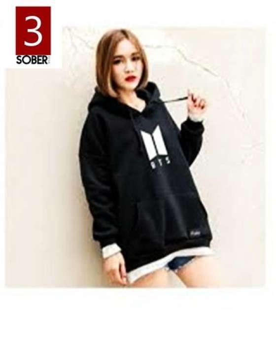 Sober Wear Fleece Cotton Pull Over Bts Hoodie For womens 647 - AceCart Warm Hooded Sweatshirt in Black