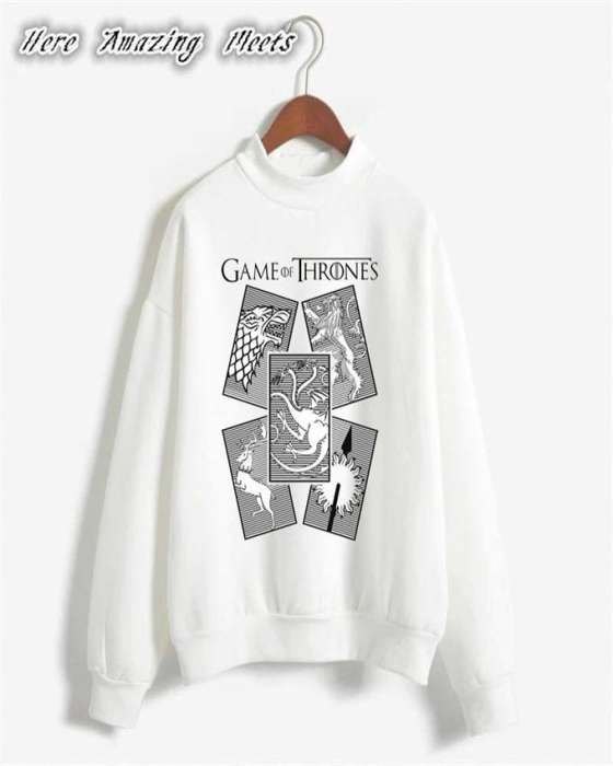 Games of Thrones Printed Sweat Shirt For womens - AceCart Warm Hooded Sweatshirt in White