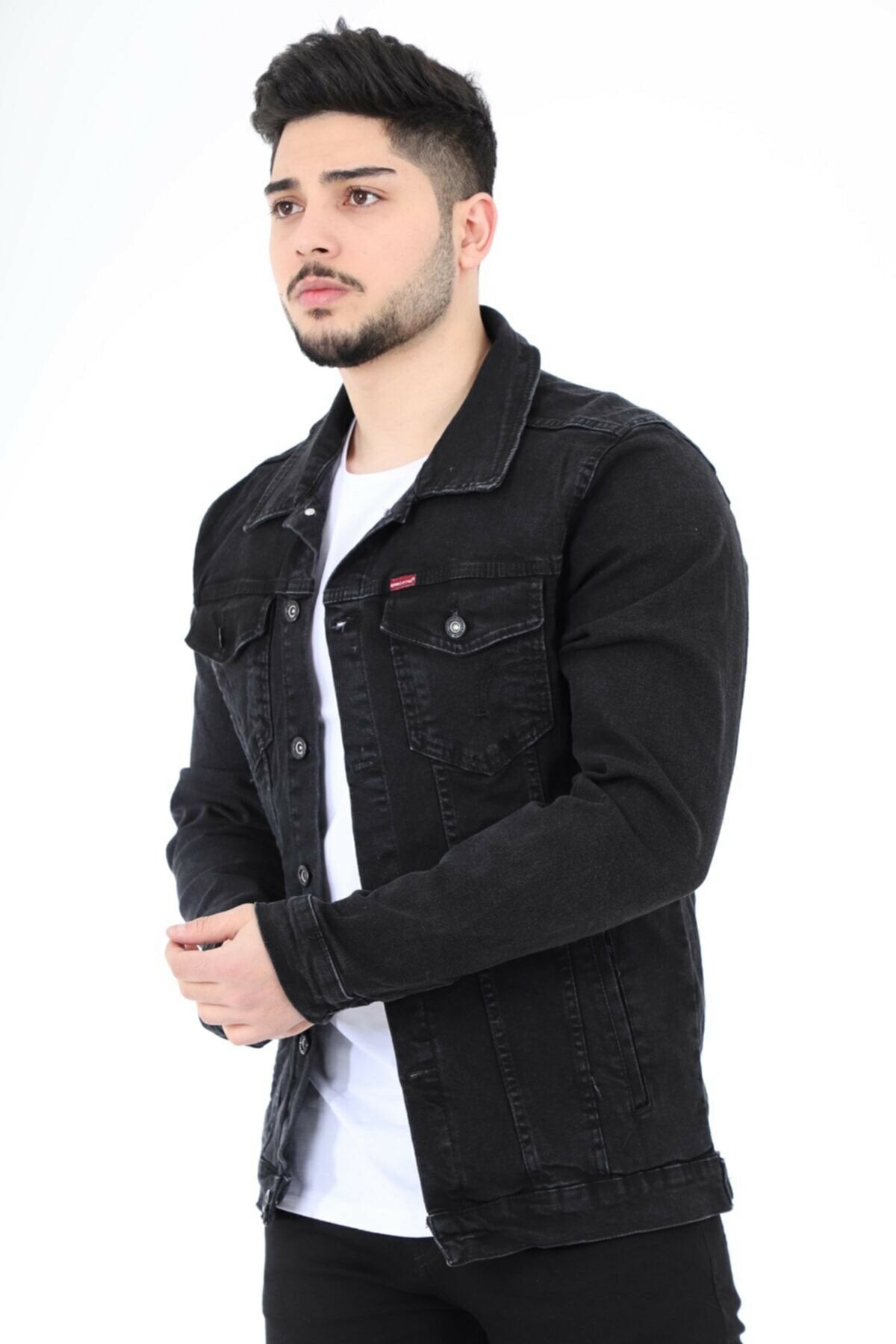 Ace Mens Denim Jacket Stretchable Fine Lycra S Black