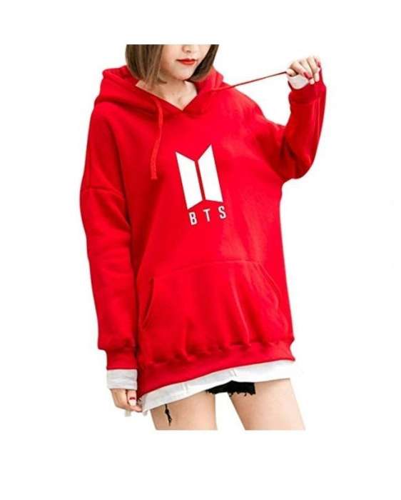 Red Bts Hoodie for womens both - AceCart Warm Hooded Sweatshirt in Red