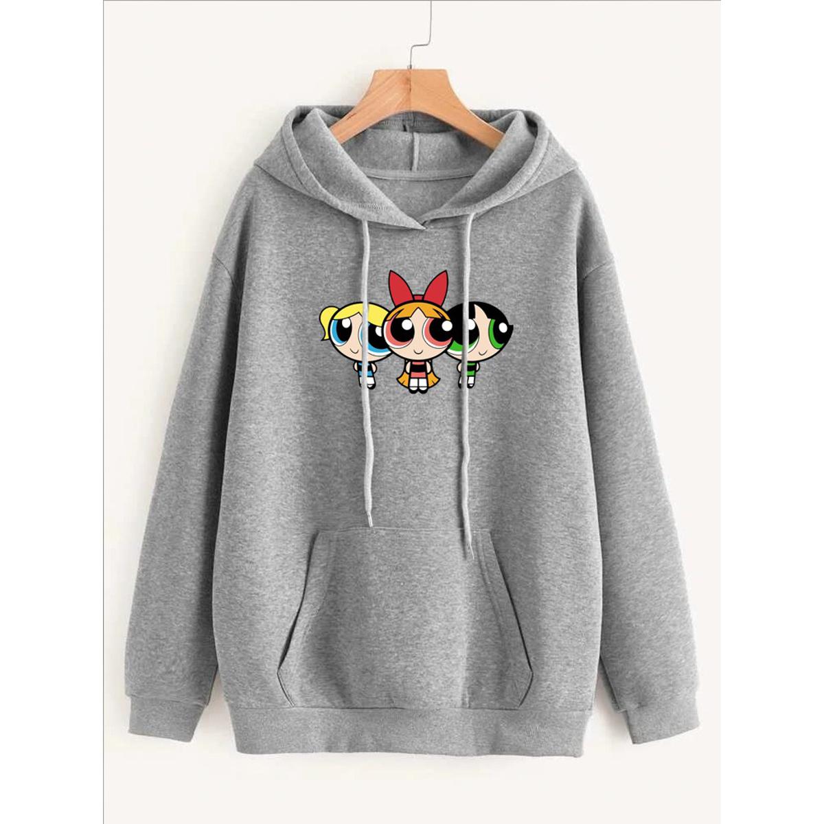 Powerpuff Girls Printed Fleece Full Sleeves Pull Over Hoodie For Women