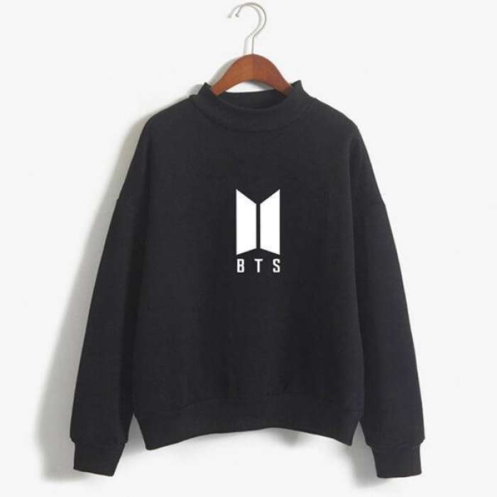 BTS Stylish Black Printed Sweatshirt For Women - AceCart Warm Hooded Sweatshirt in Black