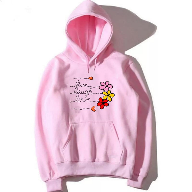 LIve Laugh Love Printed Fleece Full Sleeves Pull Over Hoodie For Women