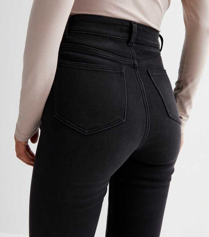 Black High Waist Ripped Knee Skinny Jeans - Back View - AceCart