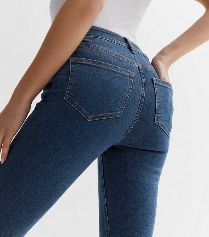 Blue Mid Rise Skinny Jeans - Back View - AceCart