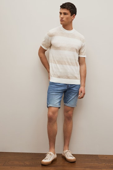 Stretch Denim Shorts For Mens Blue