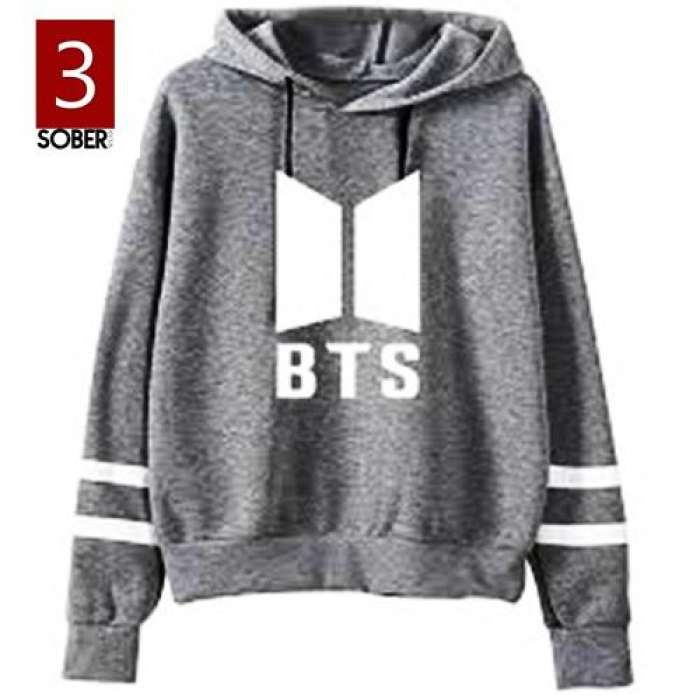 Sober Wear Fleece Cotton Pull Over Bts Hoodie For womens 330 - AceCart Warm Hooded Sweatshirt in Grey