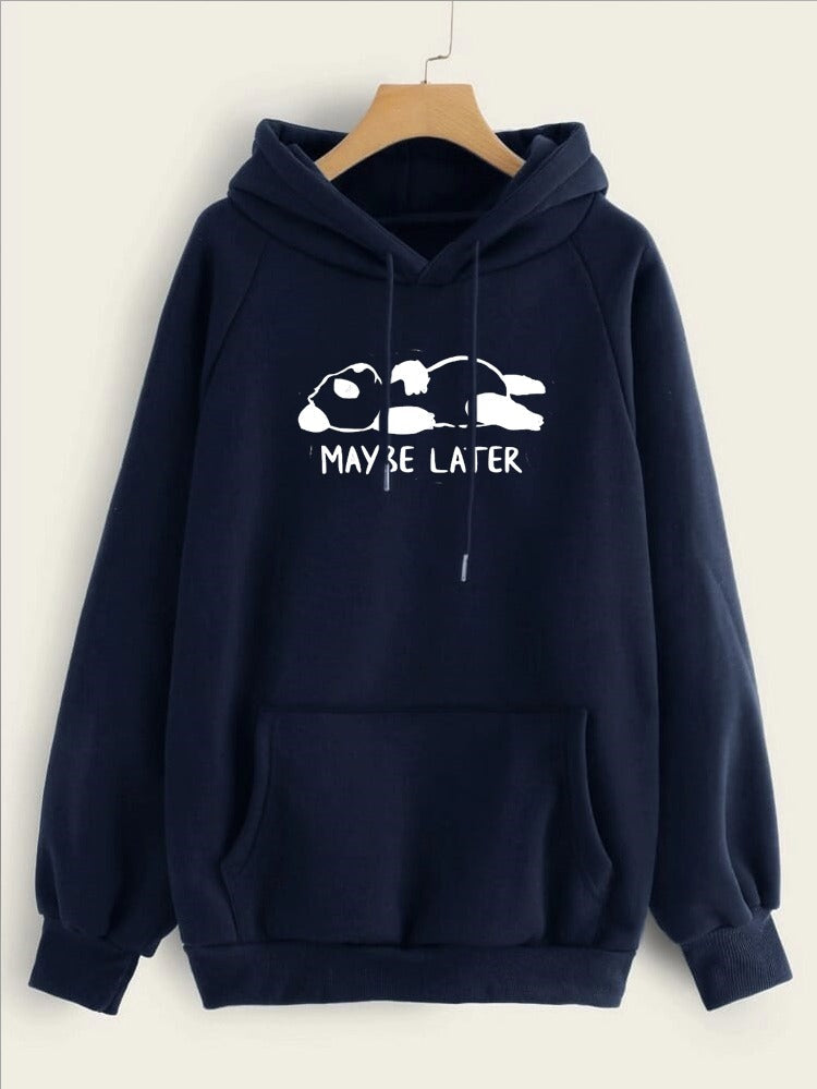 Maybe Later Printed Fleece Full Sleeves Pull Over Hoodie For Women