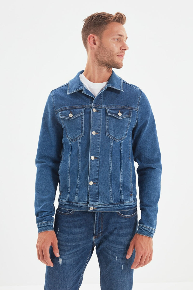 Ace Mens Denim Jacket Stretchable Fine Lycra M Blue