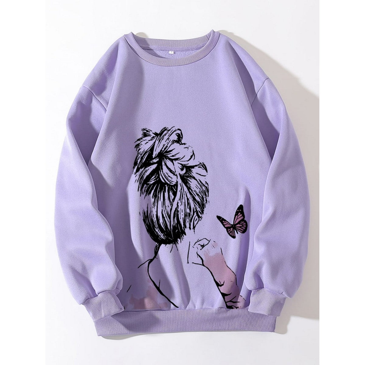 Cute Anime Butterfly Fleece Full Sleeves Winter O Neck Export Quality Sweatshirt For Women