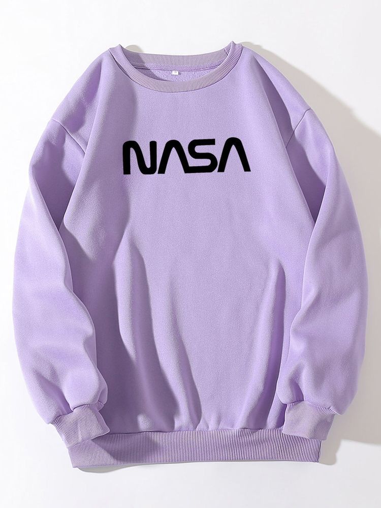 Nasa Purple Fleece Full Sleeves Pull Over Sweatshirt For Women