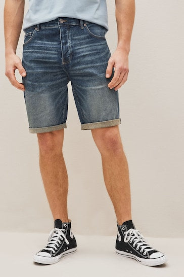 Stretch Denim Shorts For Mens Dark Blue