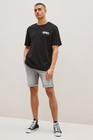 Stretch Denim Shorts For Mens Grey