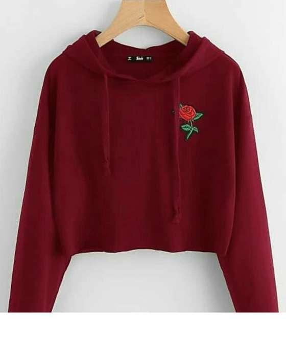 MAROON FLOWER PATCH CROPPED HOODIE FOR womens 1011 - AceCart Warm Hooded Sweatshirt in Maroon