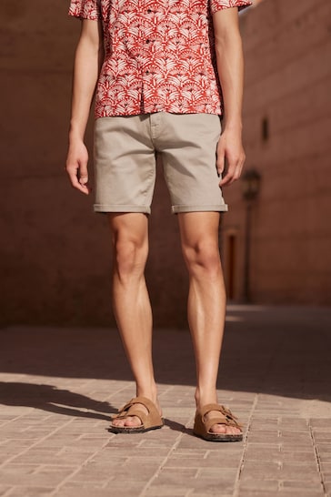 Stretch Denim Shorts For Mens Stone