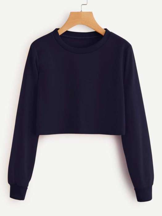 Cropped Sweatshirt Navy Blue - AceCart Warm Hooded Sweatshirt in Navy Blue