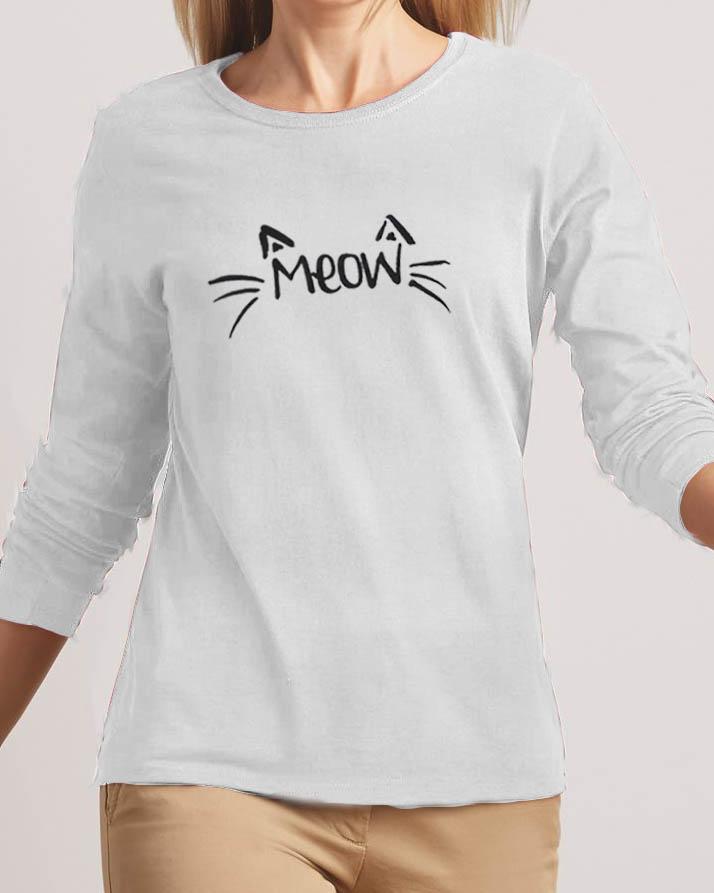 Meow New Fashion White High Graphic Excellent Quality T-shirt - Front View - AceCart