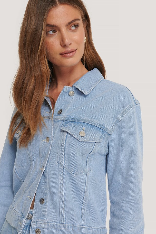 Women Light Blue Solid Jacket  - Front View - Available in Sizes XL