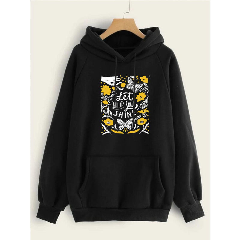 Let Your Soul Shine Printed Fleece Full Sleeves Pull Over Hoodie For Women