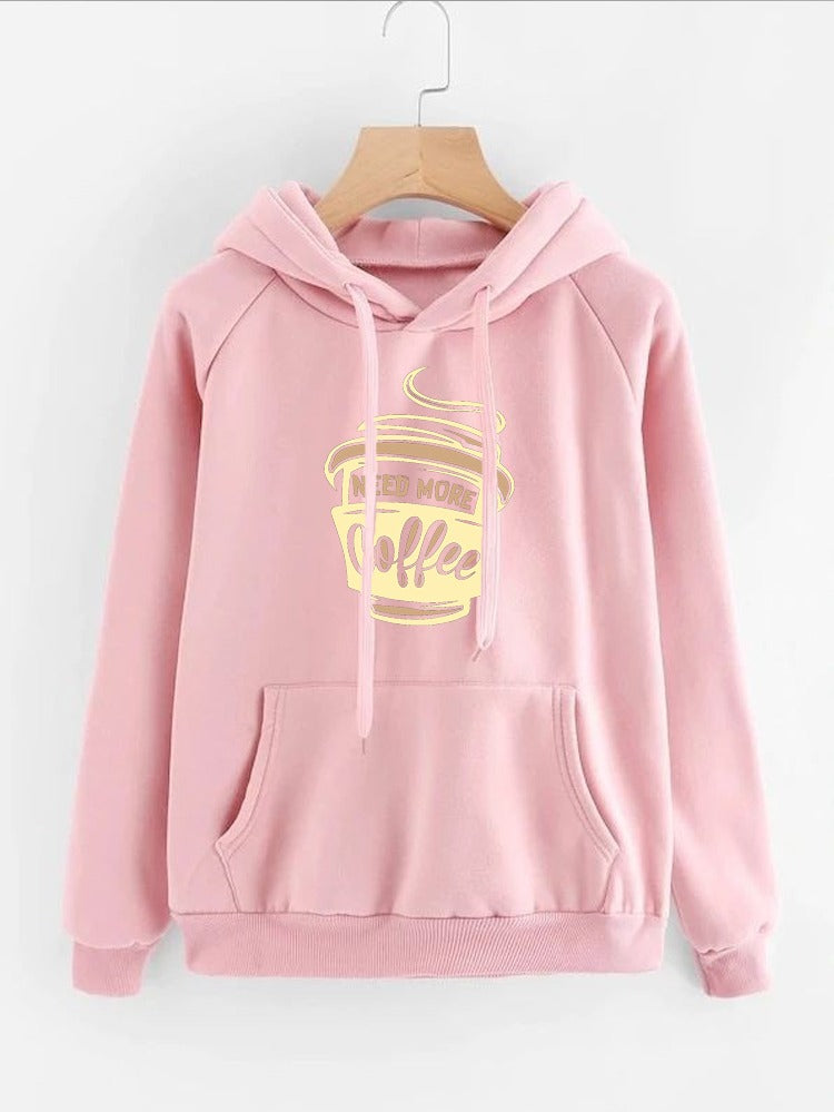 I Need More Coffee Printed Fleece Full Sleeves Pull Over Hoodie For Women