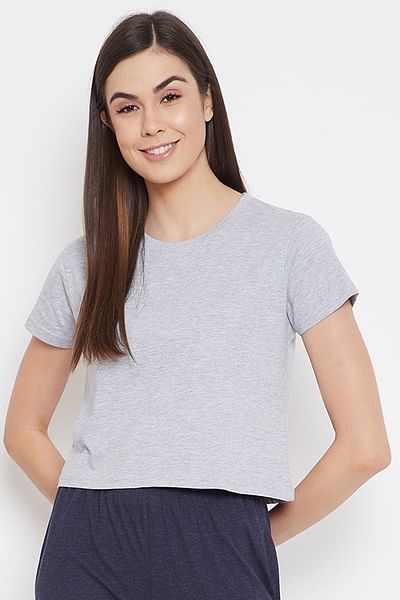 Basic Cropped Casual Tee in Grey - 100% Cotton