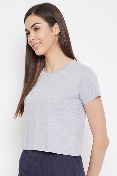 Basic Cropped Casual Tee in Grey - 100% Cotton