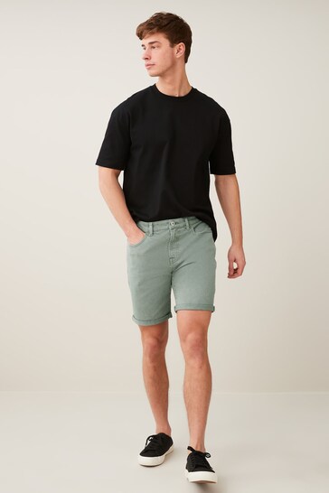 Stretch Denim Shorts For Mens Green