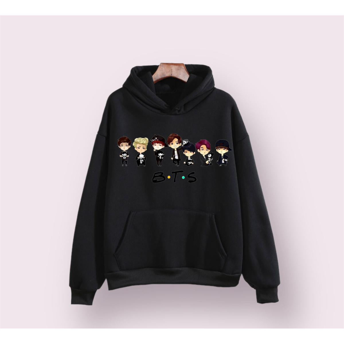 BTS Anime Fleece Full Sleeves Pull Over  Hoodie For Women