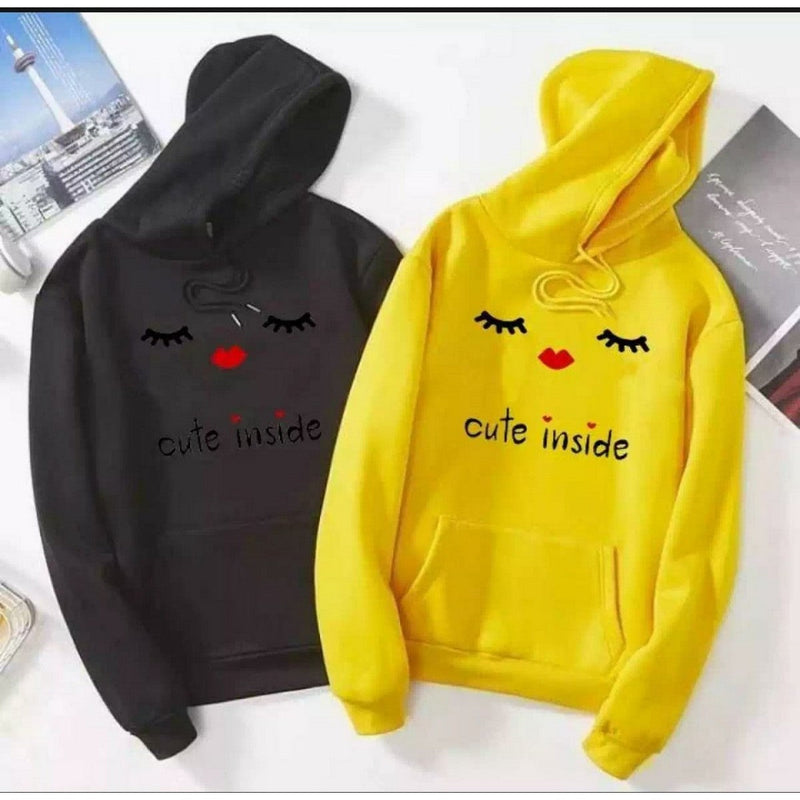 Cute Inside Fleece Full Sleeves Pull Over Hoodie For Women